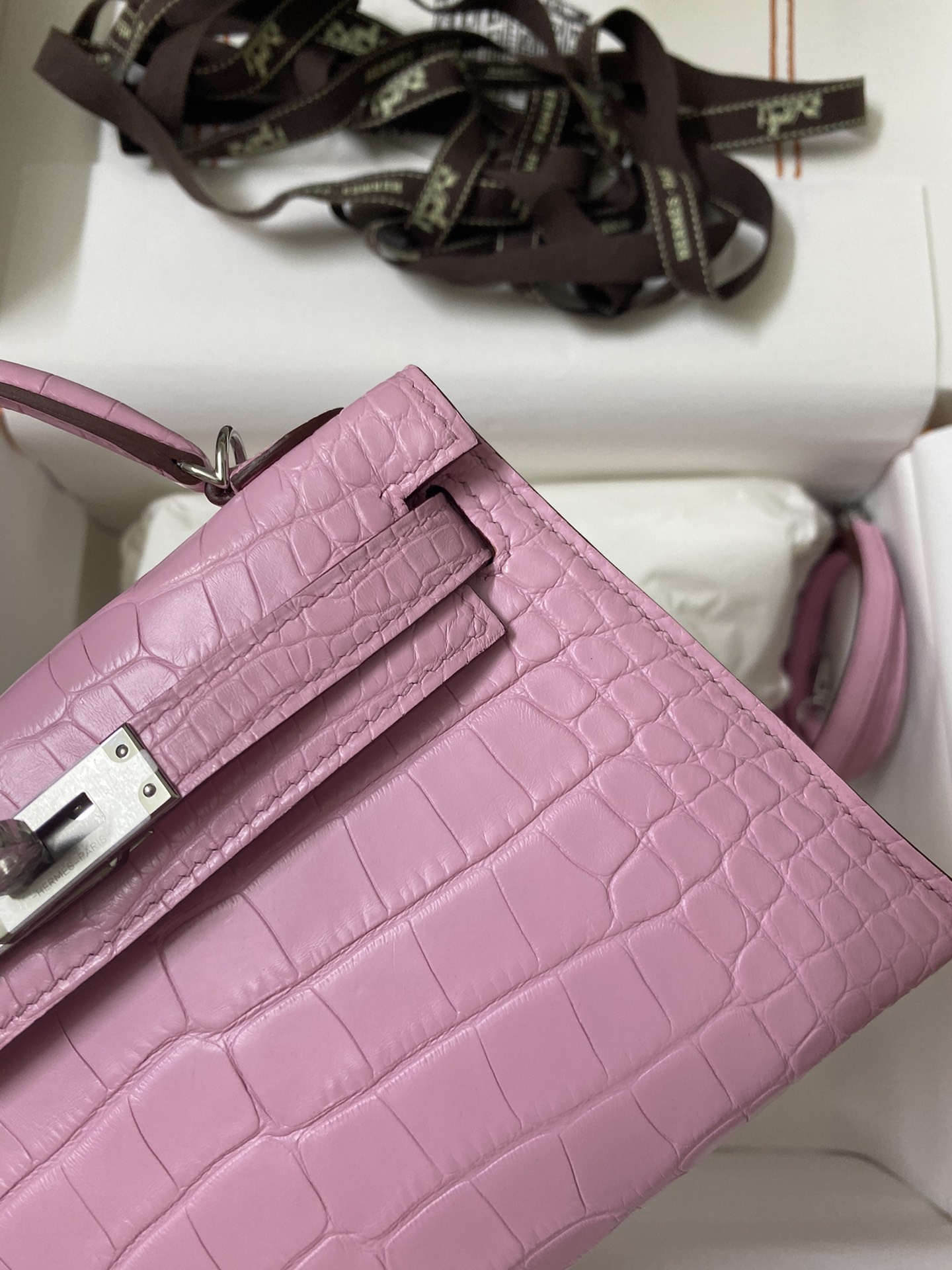 Hermes Kelly Mini II Bag 19CM In Mauve Sylvestre Matte Alligator Leather